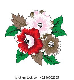 hand drawing flower motif illustration with leaves vector design