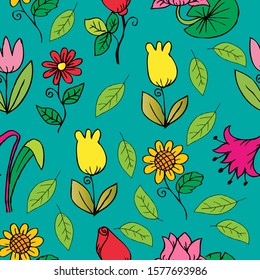 Hand drawing flower seamless pattern background.