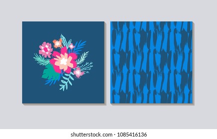 Hand Drawing Flowers with Brush Strokes Seamless Pattern Card Set.Fashion Print 