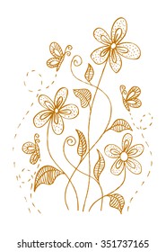  Hand drawing flowers and butterflies 