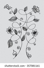 Hand drawing flowers and butterflies. Vector Illustration.
