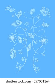 Hand drawing flowers and butterflies. Vector Illustration.