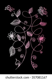 Hand drawing flowers and butterflies. Vector Illustration.
