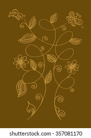 Hand drawing flowers and butterflies. Vector Illustration.