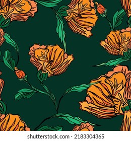 Handgezeichnete Blumen nahtloses Muster mit Beschneidungsmaske. Gut für Druck, Textilien, Scrapie. Schön für Stoff. Hell und Mode.