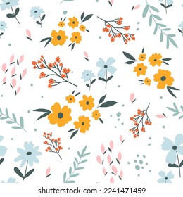 Hand drawing flowers seamless pattern print design. Vector illustration design for fashion fabrics, textile graphics, and prints.