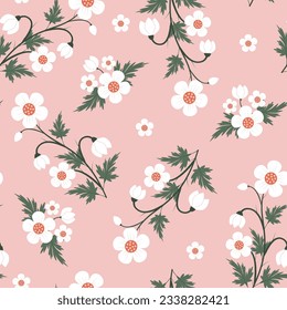 Hand drawing flowers seamless pattern print design. Vector illustration design for fashion fabrics, textile graphics and prints.
