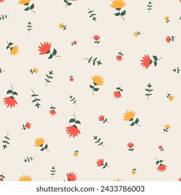 Hand drawing flowers seamless pattern print design. Vector illustration design for fashion fabrics, textile graphics, and prints.	
