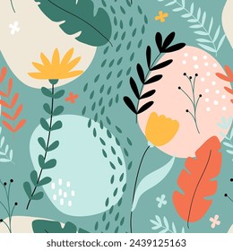 Diseño de estampado de flores de dibujo a mano sin costuras. Diseño de ilustración vectorial para telas de moda, gráficos textiles y estampados.