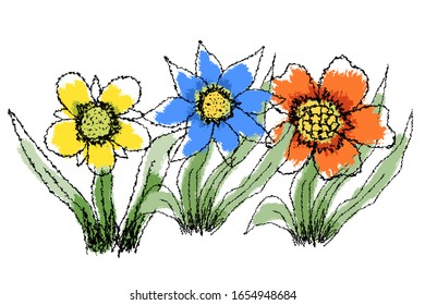 Hand drawing flowers, vector illustration