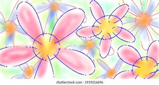 Hand drawing flowers, vector illustration. Floral background.