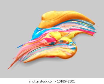 hand drawing fluid brush stroke paint spot on a gray background, handmade vector illustration