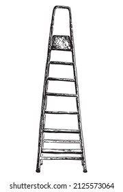 Dibujo manual de la escalera plegable para obras de construcción aisladas en blanco 