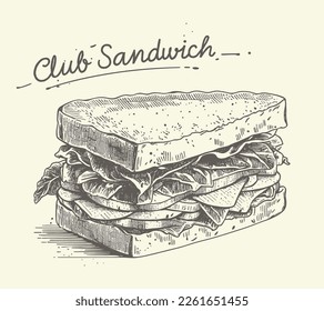 Dibujo a mano Esbozo de comida Ilustración de Sandwich Club