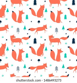 Hand drawing fox pattern vector.