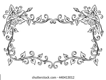 Hand drawing frame with roses