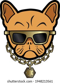 Hand drawing French Bulldog wearing gold glasses. For logo, symbol and fashion print.