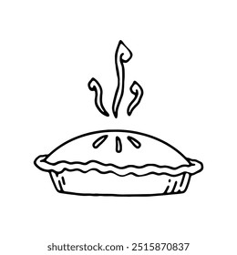 hand drawing of a freshly baked pie with steam rising from the top.