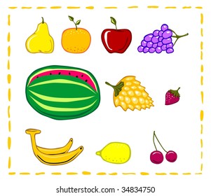Hand drawing fruits set. Vector icons illustration.