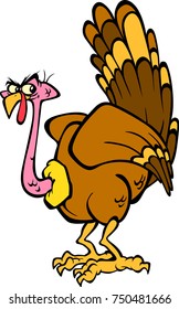 Hand drawing of a Fun and funny Cartoon turkey character in eps format