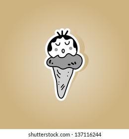 hand drawing funny cartoon ice cream sticker