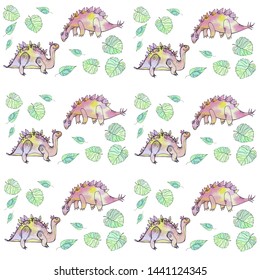 Hand drawing of a funny color dinosaurs for children's fabric and paper Vector illustration