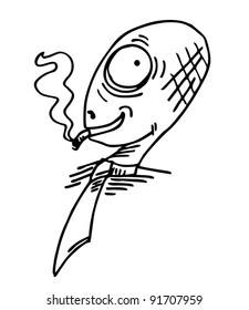 Hand drawing funny doll smoking