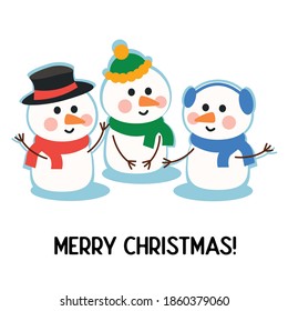 Hand drawing funny snowmen for new year cards