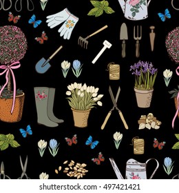 Hand drawing  garden pattern.  Seamless pattern for fabric, paper and other printing and web projects.