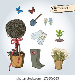 Hand drawing garden set II.  Illustration for greeting cards, invitations, and other printing and web projects.