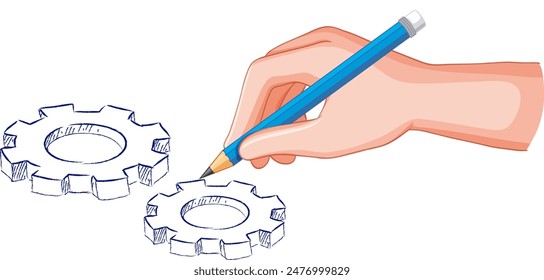Hand drawing gears with a pencil