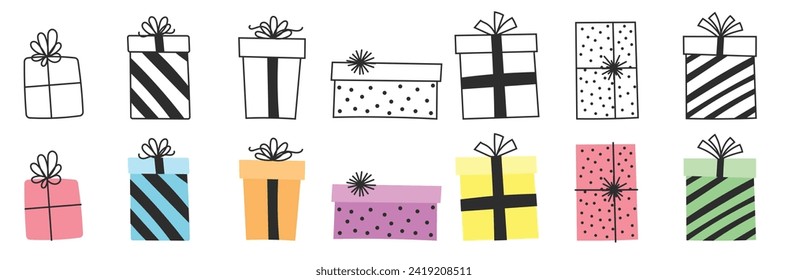 hand drawing gift box doodle for birthday wedding cute outline icon