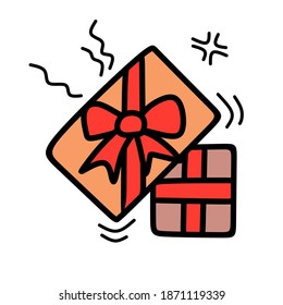 Hand drawing gift box isolated on white background. Simple and modern gift box symbol for logo, web, app, UI. Flat vector illustration for graphic and web design
