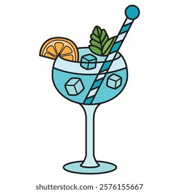 Hand Drawing of Gin Cocktail with Fresh and Botanical Details