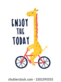 Hand drawing giraffe and bicycle vector.