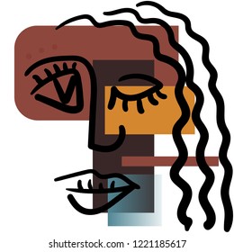 Hand drawing girl face in cubism style.