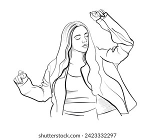 hand drawing of a girl with long hair dancing vector