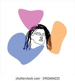 Hand drawing girl one line face abstract vector illustration