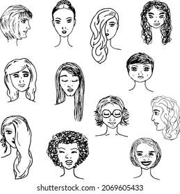 hand drawing of girls' faces
