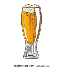 Hand drawing of glass with light beer. Vector.