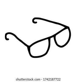 Gafas de dibujo a mano para la vista. Logo simple, imagen mínima. Para tarjetas de felicitación, libro de colorear infantil y diseño estacional. Ilustración vectorial Doodle de material aislado en fondo blanco.