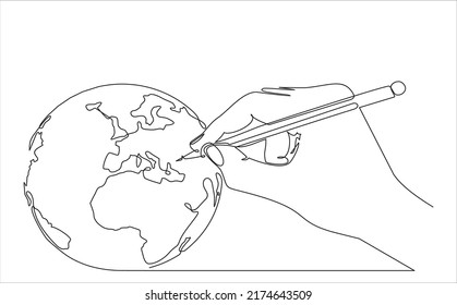 hand drawing globe, continuous line drawing, minimalist design vector illustration isolated on white background