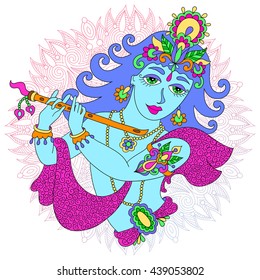 hand drawing god lord Krishna for Janmashtami festival, vector illustration