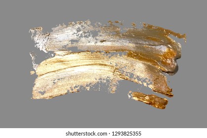 hand drawing gold brush stroke paint spot on a gray background, handmade vector illustration