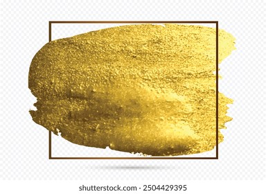 Hand drawing gold brush stroke. Abstract gold paint brush stroke design element. Design element for invitation, wedding, card template. Abstract golden glittering textured background.