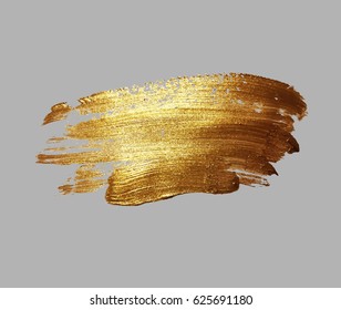 Hand Drawing Gold Brush Stroke Paint Spot On A Gray Background, Handmade Vector Illustration