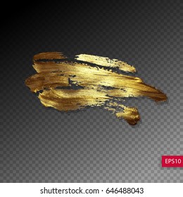 hand drawing gold brush stroke paint spot on a transparency background, handmade vector illustration