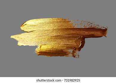 Hand Drawing Gold Brush Stroke Paint Spot On A Gray Background, Handmade Vector Illustration