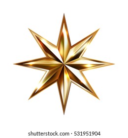 hand drawing gold star with eight rays elegant element isolated on white background, vector illustration eps10