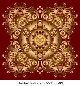 Hand drawing gold star with elegant element isolated on a red background. Vector illustration.